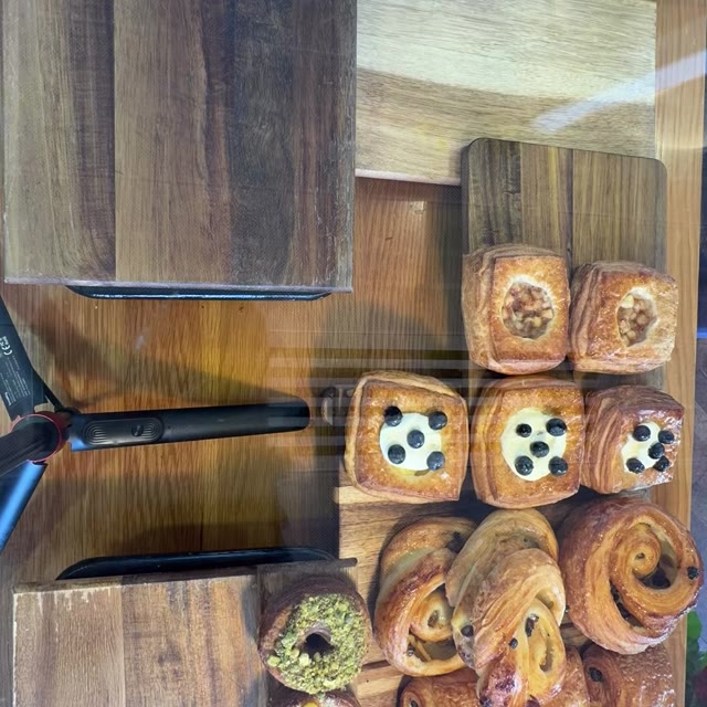 Pastries stacked in crates